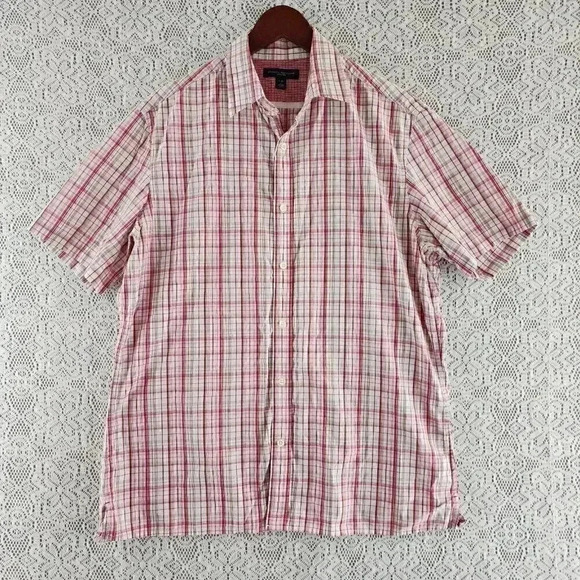Banana Republic Short Sleeve Button Down Plaid Casual Men's Shirt L - Picture 1 of 9
